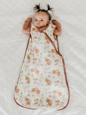 Floral Baby Sleep Sack in Cream with Rust Trim